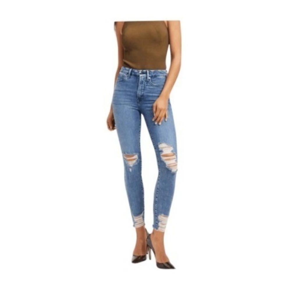 Good American‎ Good Waist Jeans Blue Released Chewed Hem Distressed 0 25